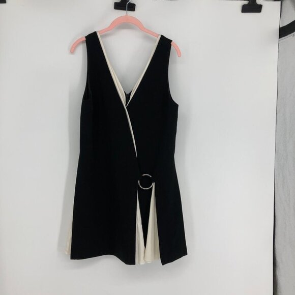 Cinq à Sept  Two Tone Silk Ivory and Black Sleeveless Ring Detail Mini Dress - Picture 15 of 16